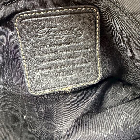 Fossil Black Pebbled Leather Shoulder Bag Satchel Tote Purse - Picture 14 of 14